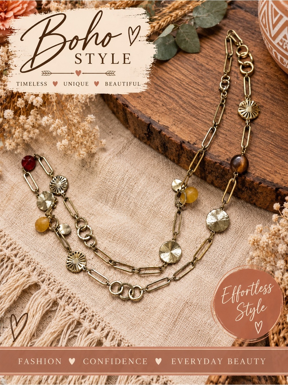 700 Erica Lyons Gold-Tone Layered Necklace with Amber, Red and Brown Beads